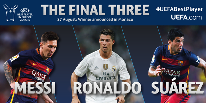 Messi, Ronaldo en Suarez genomineerd voor titel
