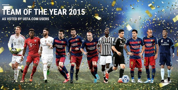 De Bruyne en Hazard grijpen naast plaats in UEFA Team van 2015
