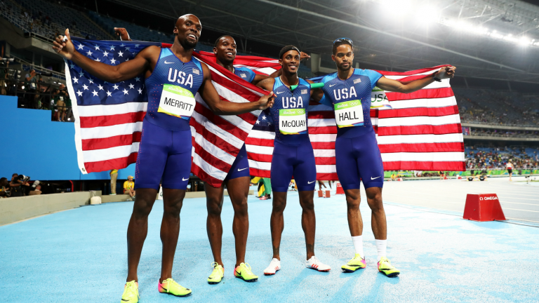 U.S. men hold off Jamaica to win 4x400m relay in Rio