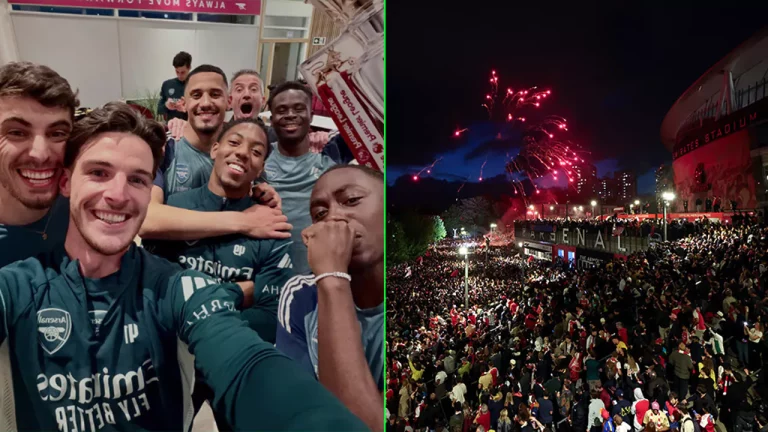 “Het is gebeurd!”: Spelers en fans van Arsenal (zoals Remco Evenepoel) vieren eerste titel in 22 jaar uitbundig